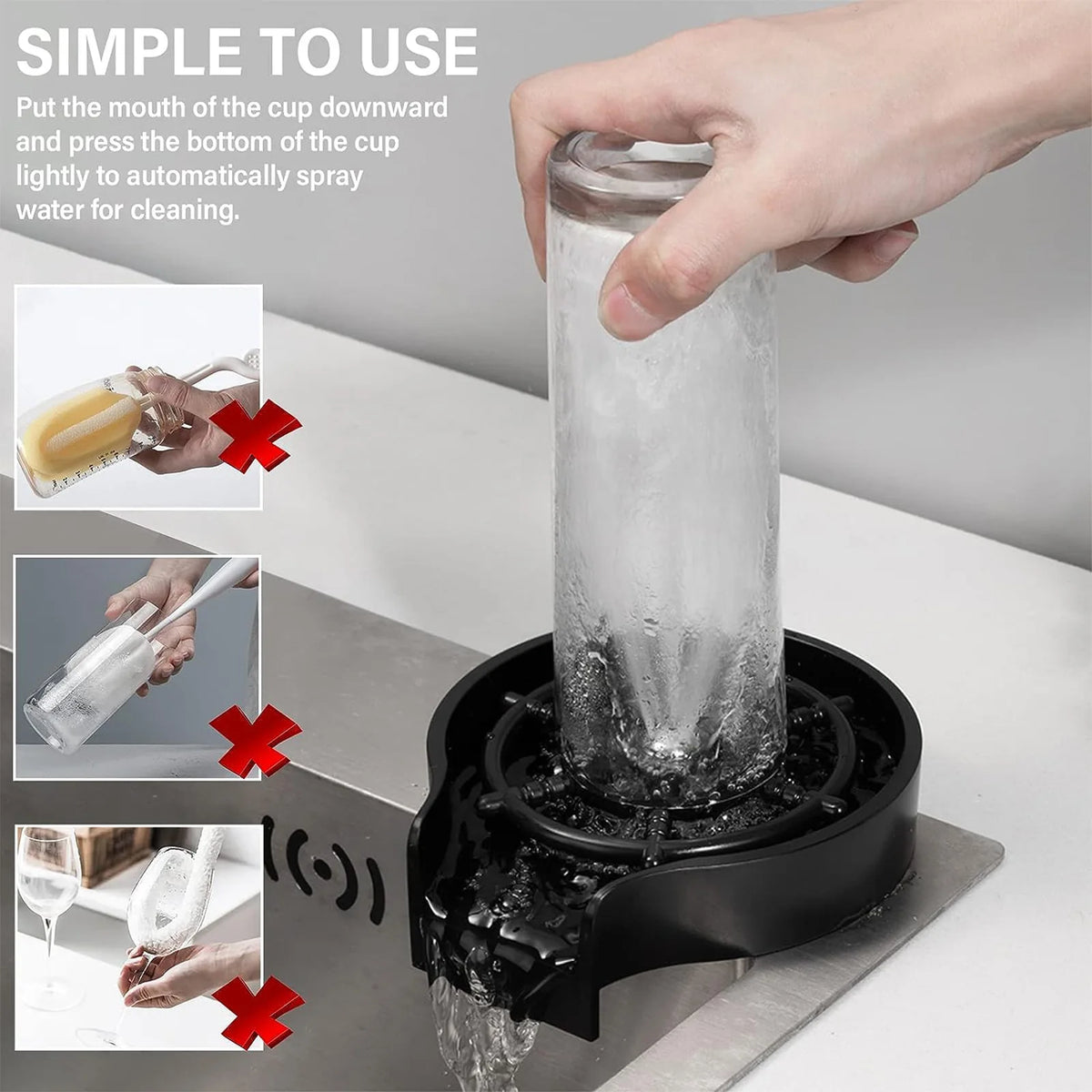 Automatischer Glasbecher-Spüler aus ABS mit hohem Druck für Küchenspüle und Wasserhahn, Glasreiniger für Bier-, Kaffee- und Milchteebecher, Barzubehör