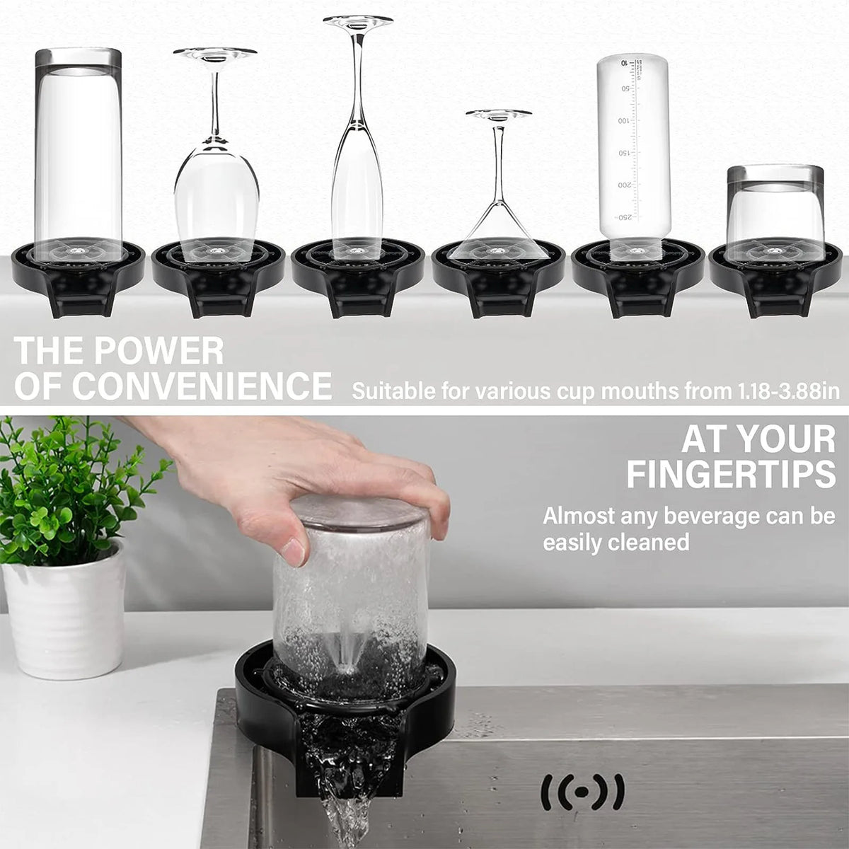 Automatischer Glasbecher-Spüler aus ABS mit hohem Druck für Küchenspüle und Wasserhahn, Glasreiniger für Bier-, Kaffee- und Milchteebecher, Barzubehör
