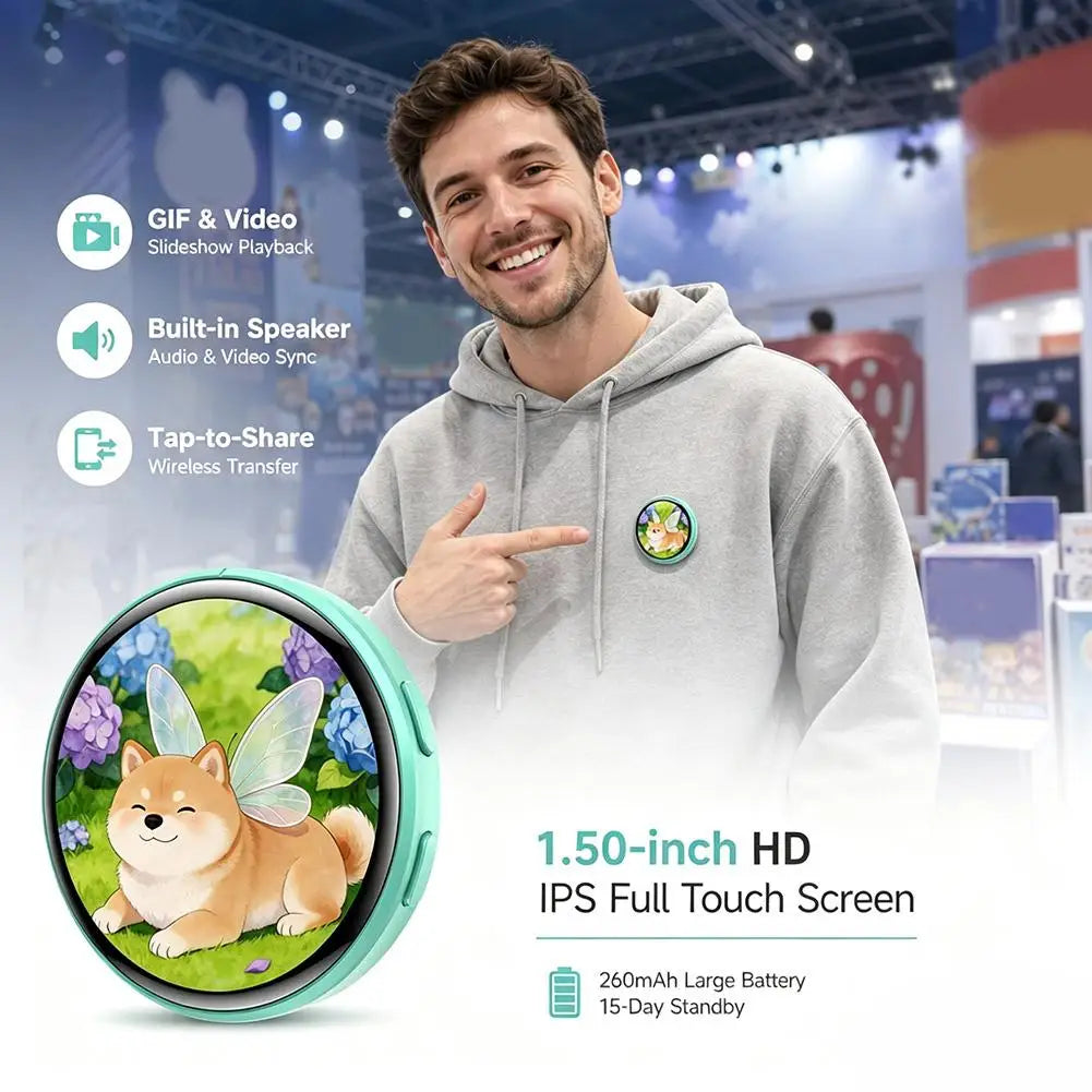 Plugwell™ Anime Digital E-Badge & Interactive Touchscreen Pin | Custom GIF & Video Wearable Display