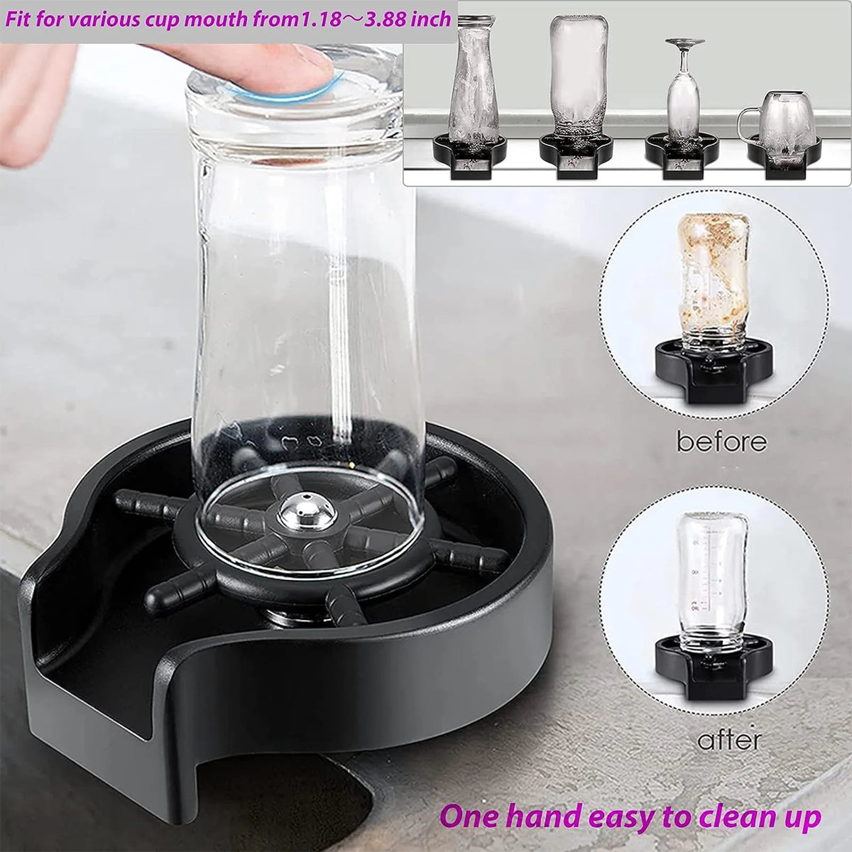 Automatischer Glasbecher-Spüler aus ABS mit hohem Druck für Küchenspüle und Wasserhahn, Glasreiniger für Bier-, Kaffee- und Milchteebecher, Barzubehör