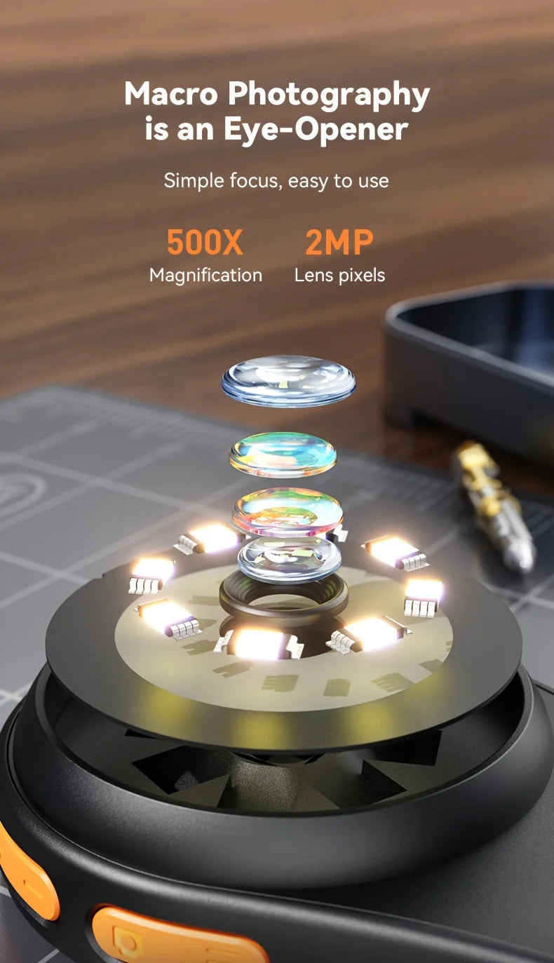 Plugwell™ Tragbares digitales Handmikroskop | 500-fache Vergrößerung & 2 MP HD-Objektiv für Wartung, Schweißen & Tests