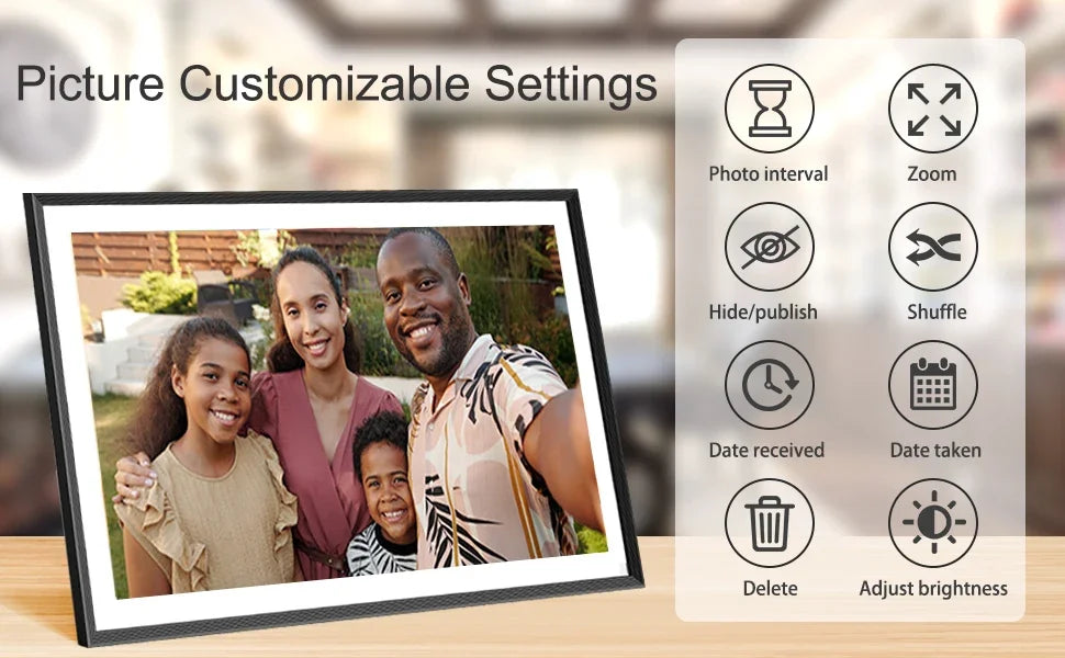Frameo 15,6-Zoll-WLAN-Digitalfotorahmen, 1920 × 1080 IPS-HD-Touchscreen, 64 GB, automatischer Bildschirmausrichtung, smarter Fotorahmen, Wandmontage