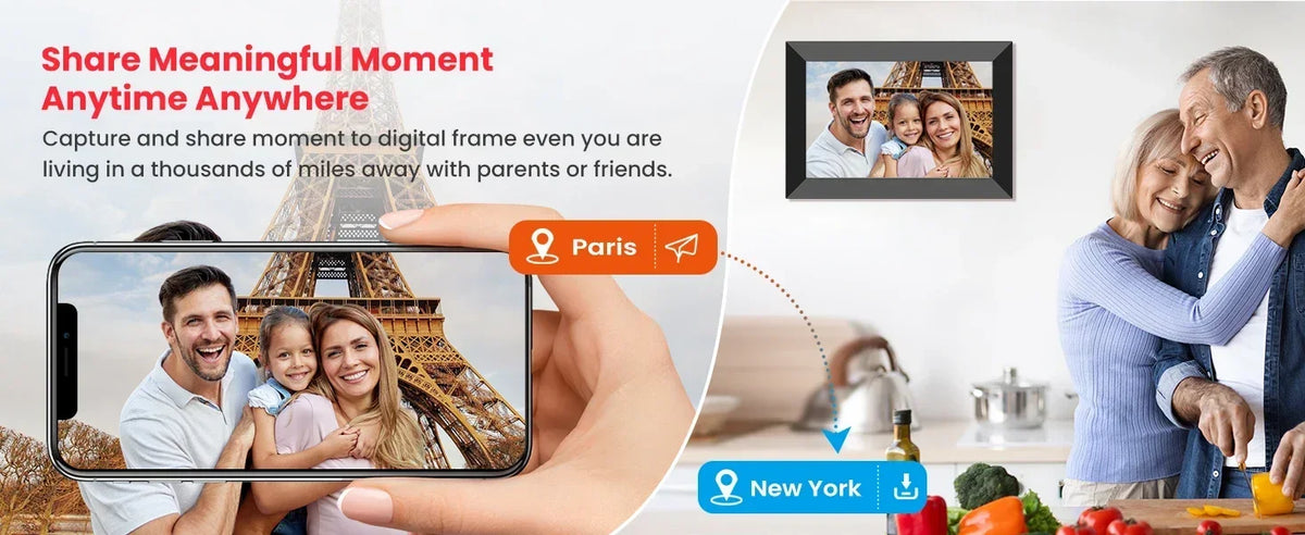 Frameo 15,6-Zoll-WLAN-Digitalfotorahmen, 1920 × 1080 IPS-HD-Touchscreen, 64 GB, automatischer Bildschirmausrichtung, smarter Fotorahmen, Wandmontage