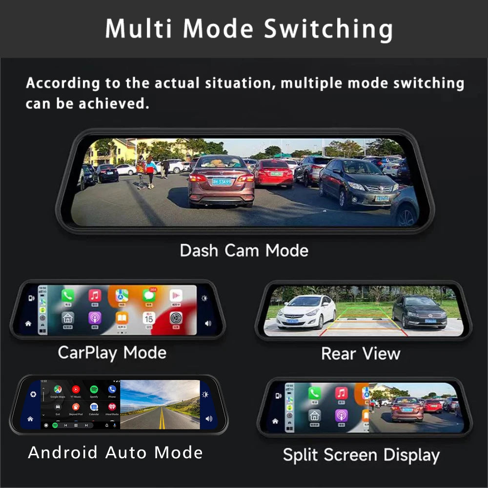 Dashcam 4K 2160P Auto-DVR CarPlay Android Auto Streaming Rückspiegel GPS 5G WLAN FM-Radio AUX Dashcam Auto-Kamera Fahrtenschreiber
