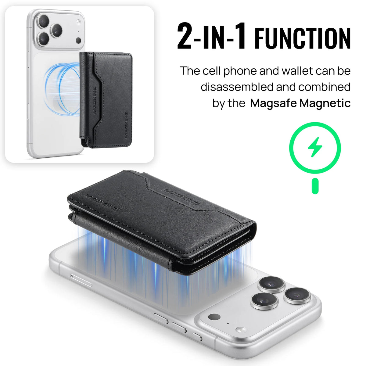 Plugwell™ MagSafe 3-fach faltbare RFID-blockierende magnetische Brieftasche & Kartenhalter