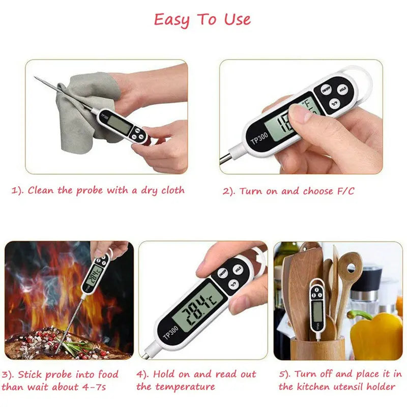 : Plugwell™ TP300 Digitales Lebensmittelthermometer | Sofort ablesbare Fleisch- & BBQ-Messsonde
