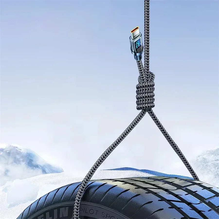 Cavo di ricarica super rapida Plugwell™ da 120W | Cavo dati USB-A a Type-C con display digitale in tempo reale