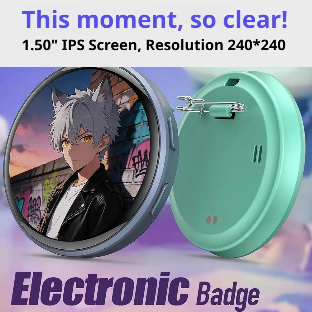 Plugwell™ Anime Digital E-Badge & Interactive Touchscreen Pin | Custom GIF & Video Wearable Display