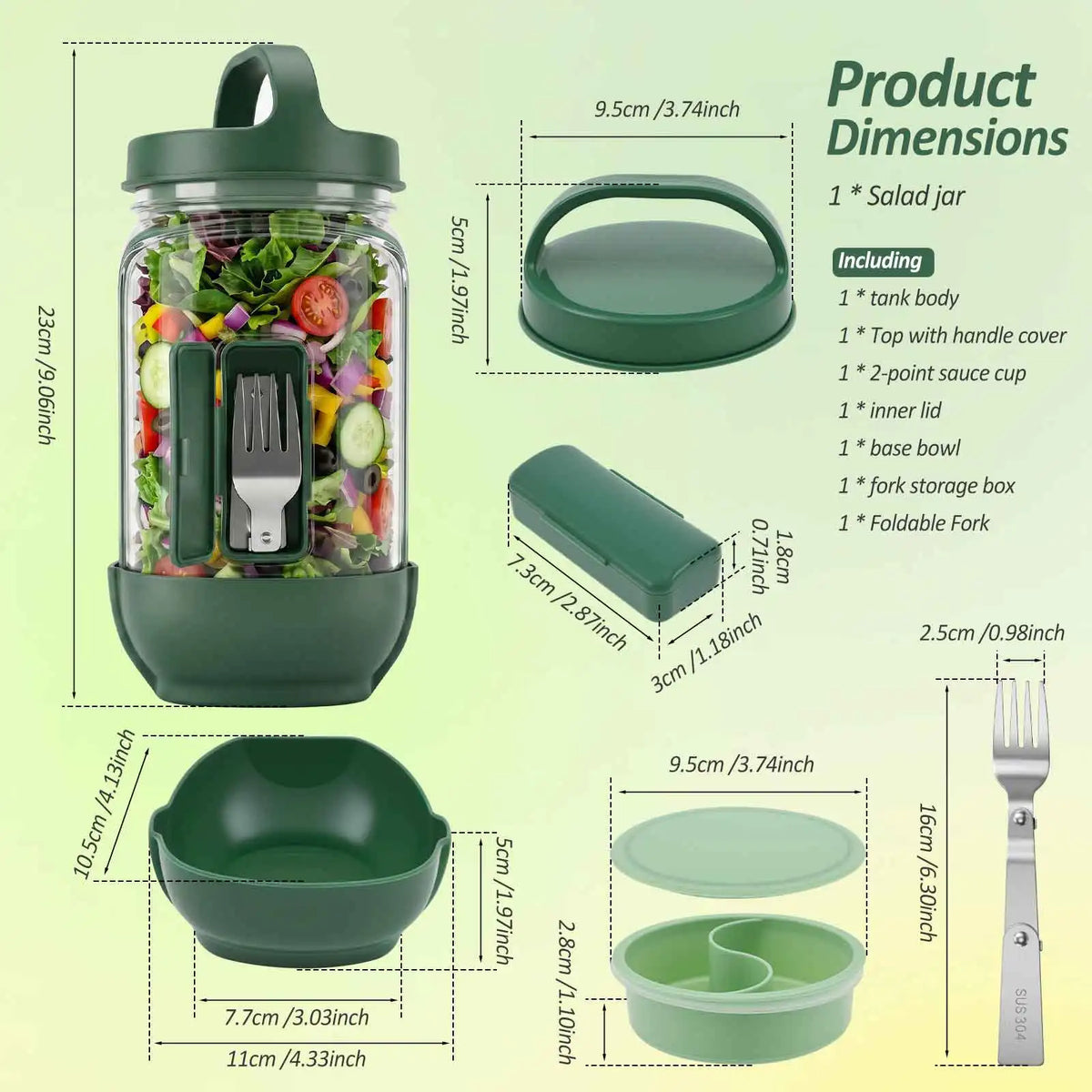 Neues tragbares, auslaufsicheres Salatglas mit seitlicher Öffnung, Dressingbecher und Gabel, vertikaler Schichtsalatbehälter für die Mahlzeitenvorbereitung