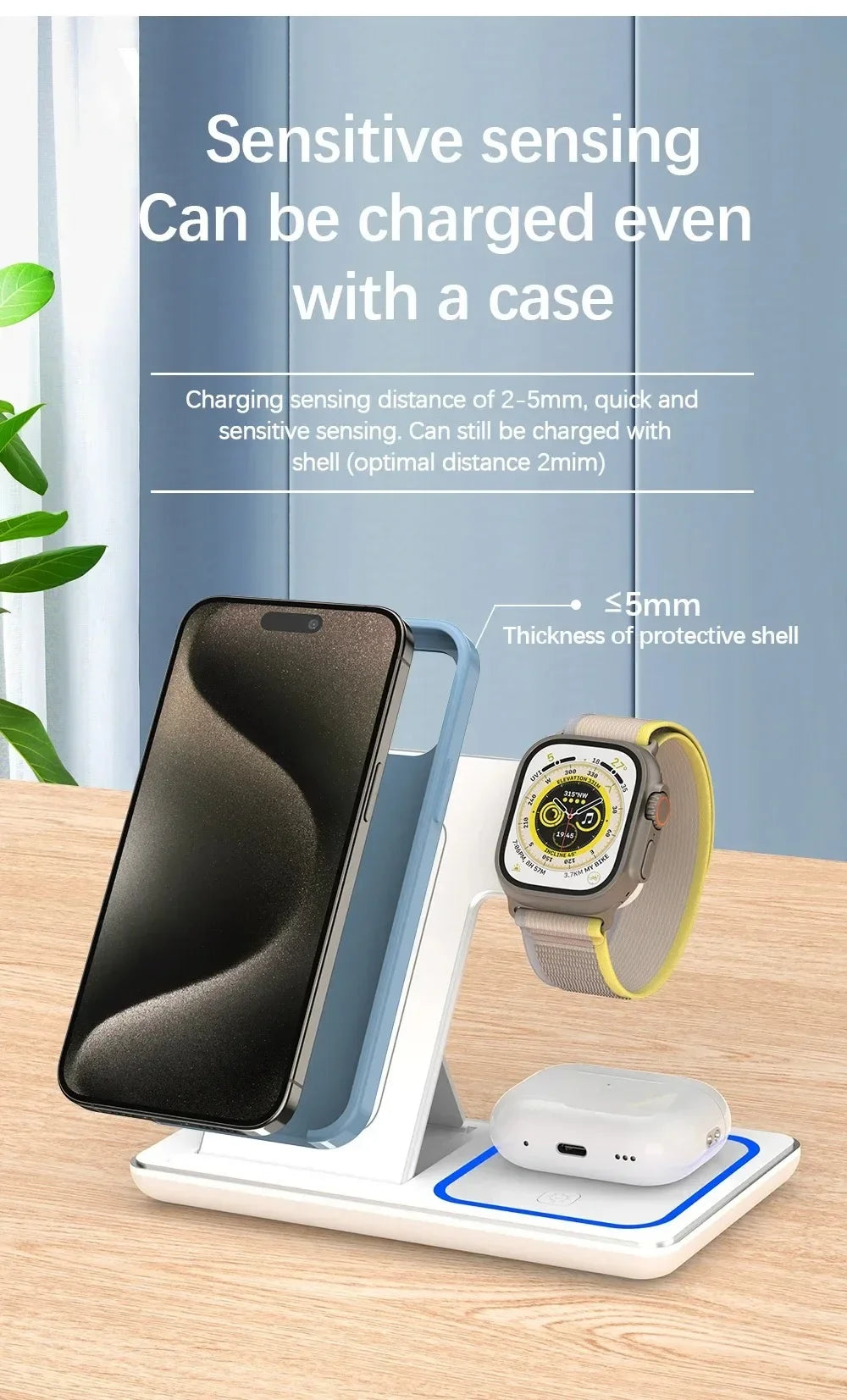 3-in-1 kabelloser Ladeständer 30W LED, faltbares kabelloses Ladegerät für iPhone 16 15 Pro Max, iWatch 8 7, AirPods, Ladestation