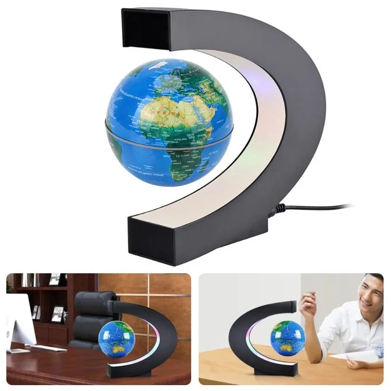 Plugwell™ Levitating World Map Globe with Color-Changing LED Base