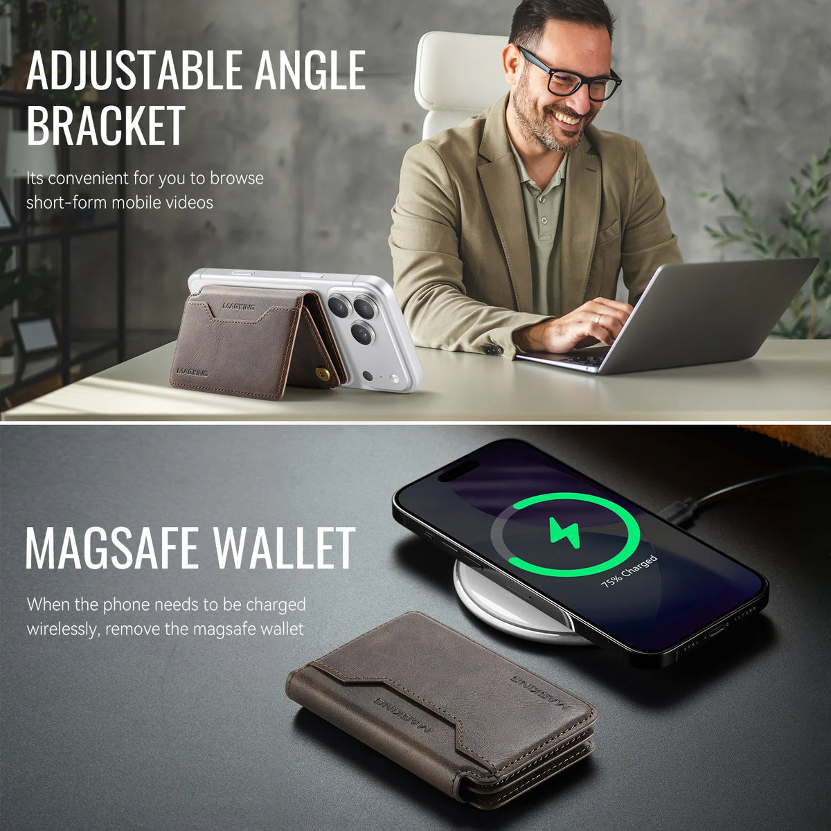 Plugwell™ MagSafe 3-fach faltbare RFID-blockierende magnetische Brieftasche & Kartenhalter