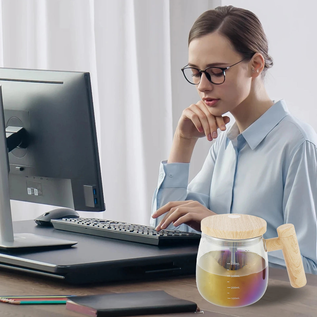 1 Pc Self Stirring Mug with Measurement Glass Self Mixing Mug 400ML Selfs Mixing Cups Battery Powered Selfs Stirring Coffee Mugs