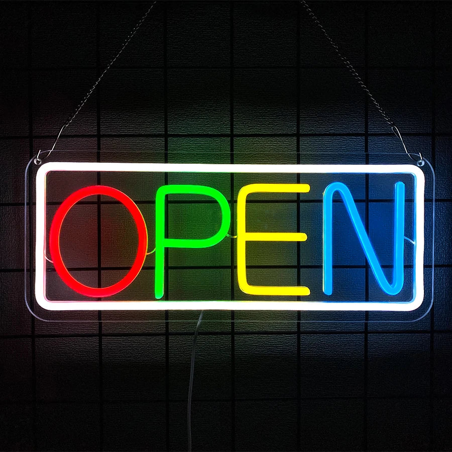 Insegna al neon LED Plugwell™ Open Welcome | Decorazione luminosa per vetrine e pareti di attività commerciali