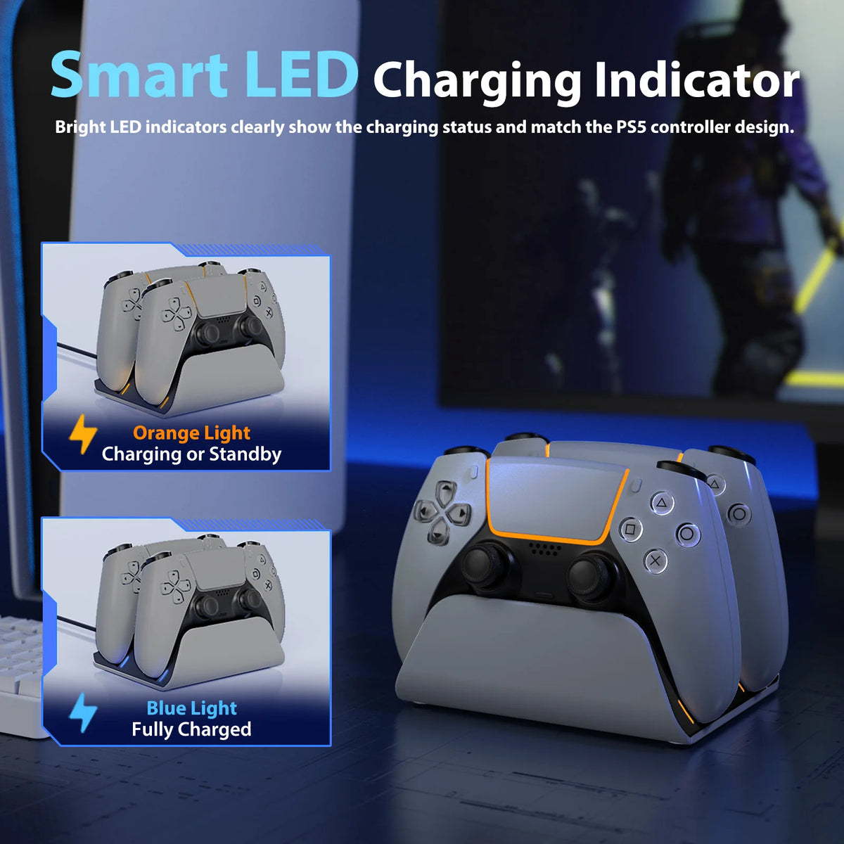 Schnelllade-Dock für PS5-Controller, kabellose Dual-Controller-Ladestation, Ladeständer-Zubehör für PlayStation 5