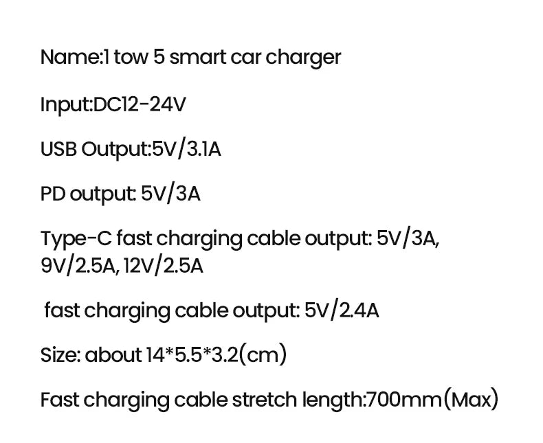 Chargeur de voiture rétractable Elough 5-en-1, charge rapide, câble rétractable, 2 ports Type-C, adaptateur de charge pour voiture compatible