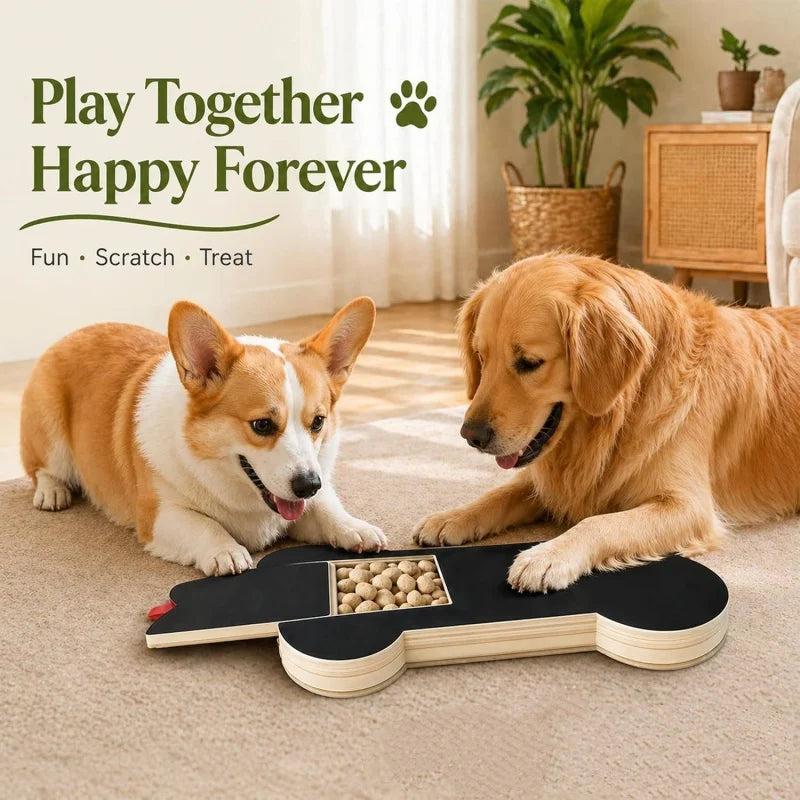 Hundekrallen-Schleifbrett aus Holz, Kratzbrett für Haustiere mit integrierter, ausziehbarer Leckerlibox, Krallenschleifspielzeug für Hunde, Haustierzubehör