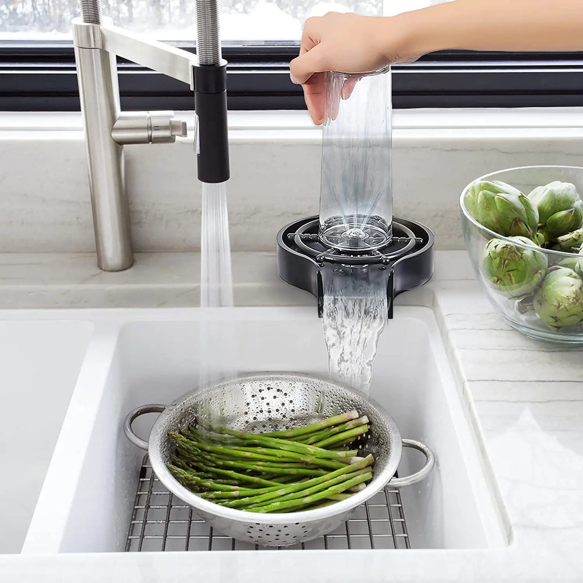 Automatischer Glasbecher-Spüler aus ABS mit hohem Druck für Küchenspüle und Wasserhahn, Glasreiniger für Bier-, Kaffee- und Milchteebecher, Barzubehör