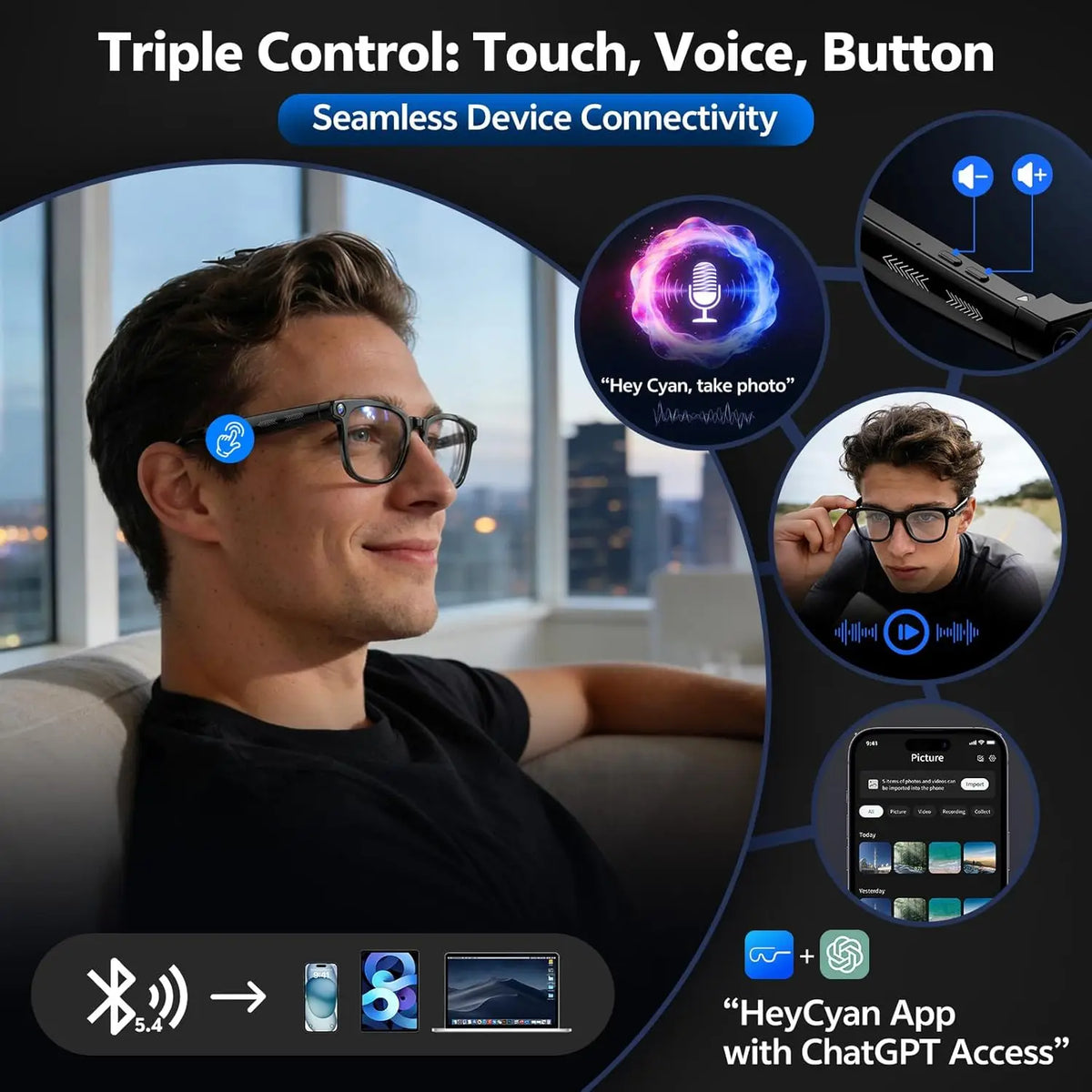 Plugwell™ 4K AI Smart Glasses with 8MP Camera & ChatGPT Translation