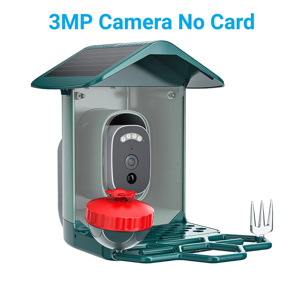 Telecamera per mangiatoia intelligente a energia solare Plugwell™ da 5 MP | Riconoscimento uccelli AI e videocamera wireless per esterni