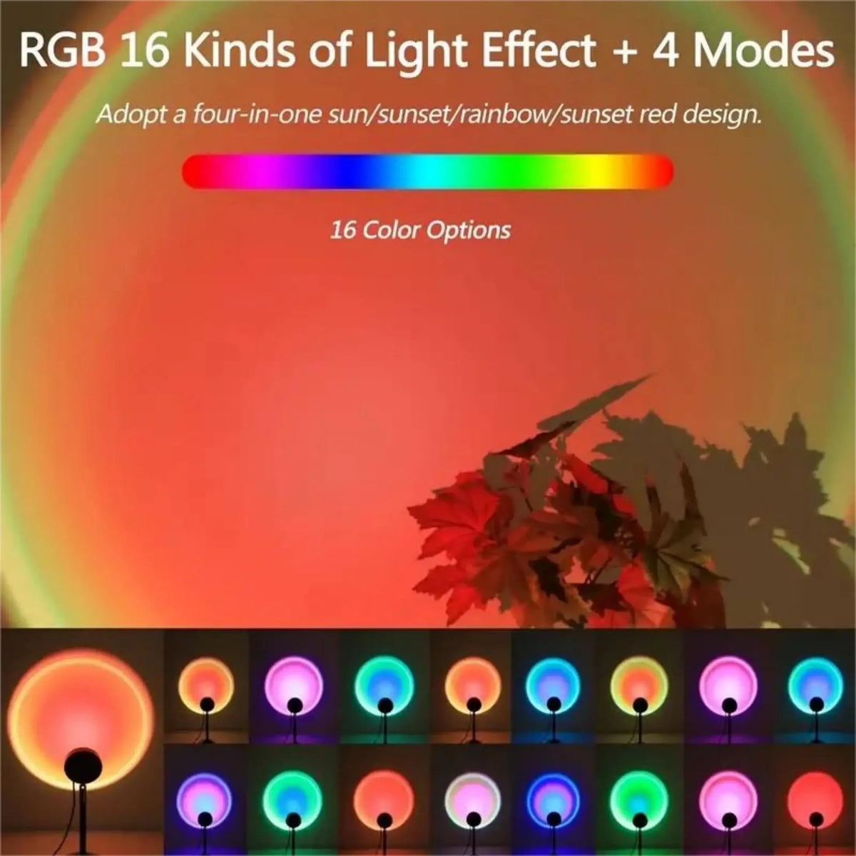 : Plugwell™ Vibrant Sunset & RGB Color-Changing LED Projection Light