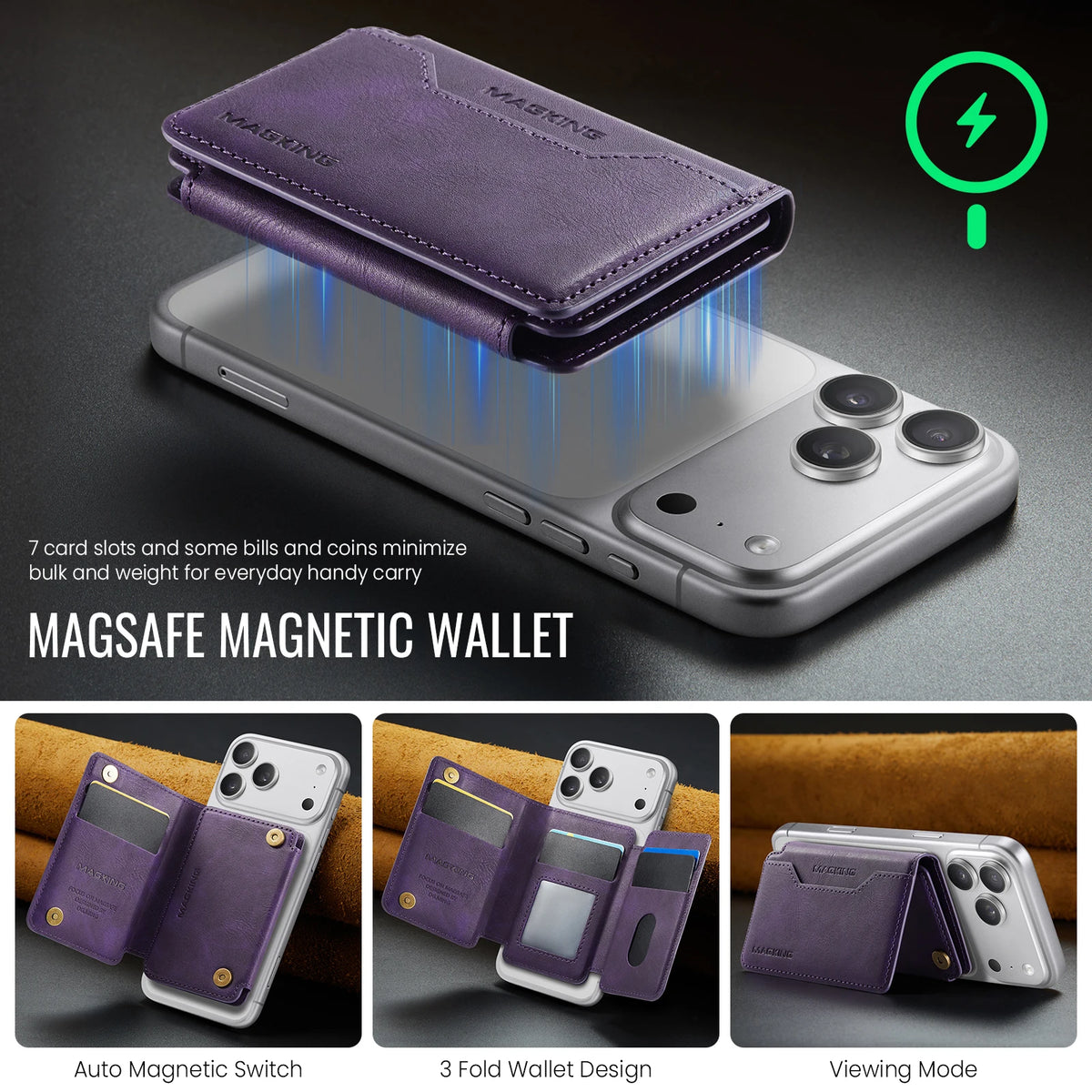 Plugwell™ MagSafe 3-fach faltbare RFID-blockierende magnetische Brieftasche & Kartenhalter