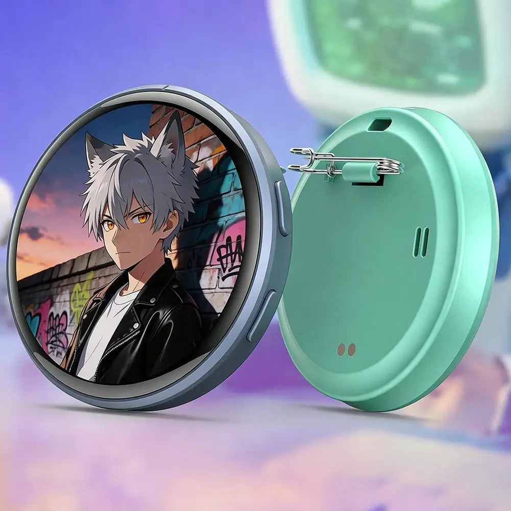 Plugwell™ Anime Digital E-Badge & Interactive Touchscreen Pin | Custom GIF & Video Wearable Display
