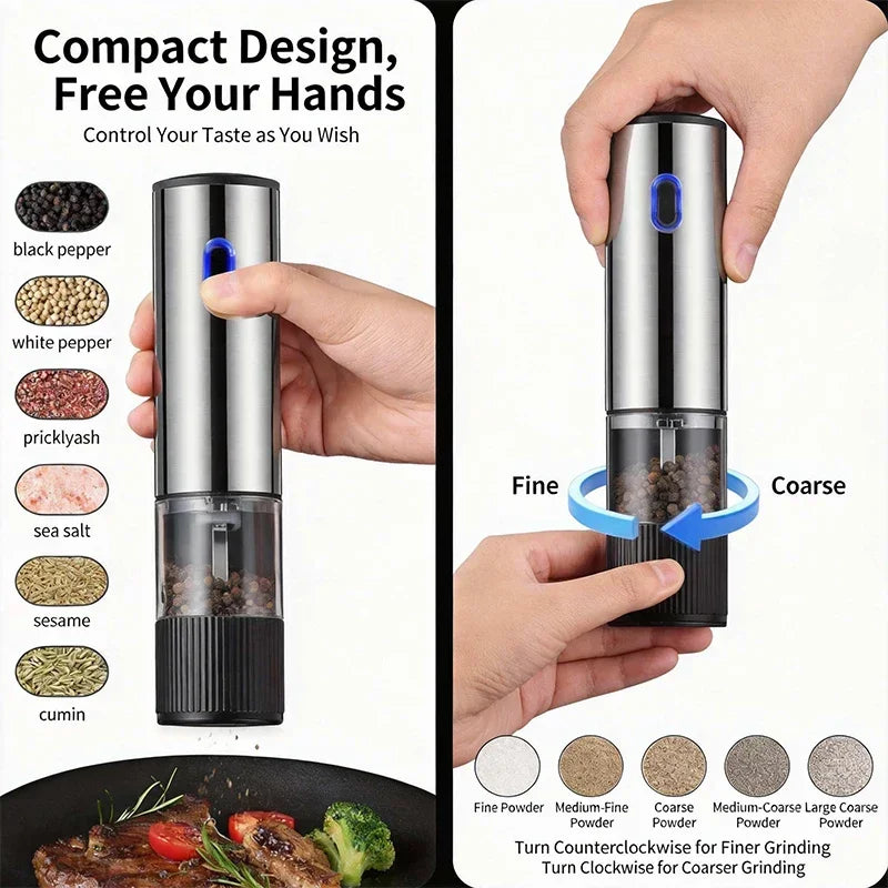 Rechargeable Electric Salt & Pepper Grinder with Adjustable Coarseness