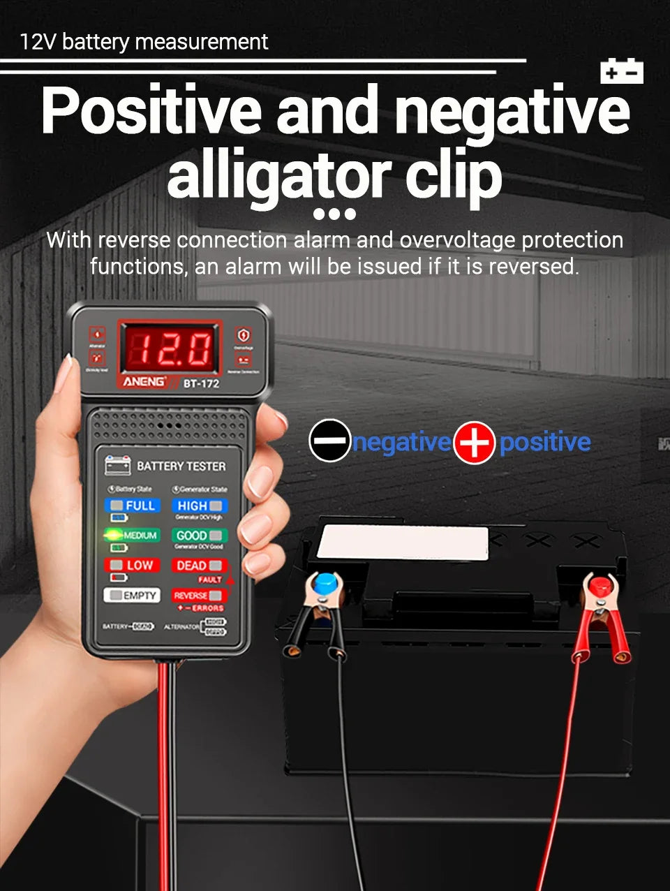 Plugwell™ BT-172 12V Car Battery Tester | Digital LED Display & Buzzer Diagnostic Tool