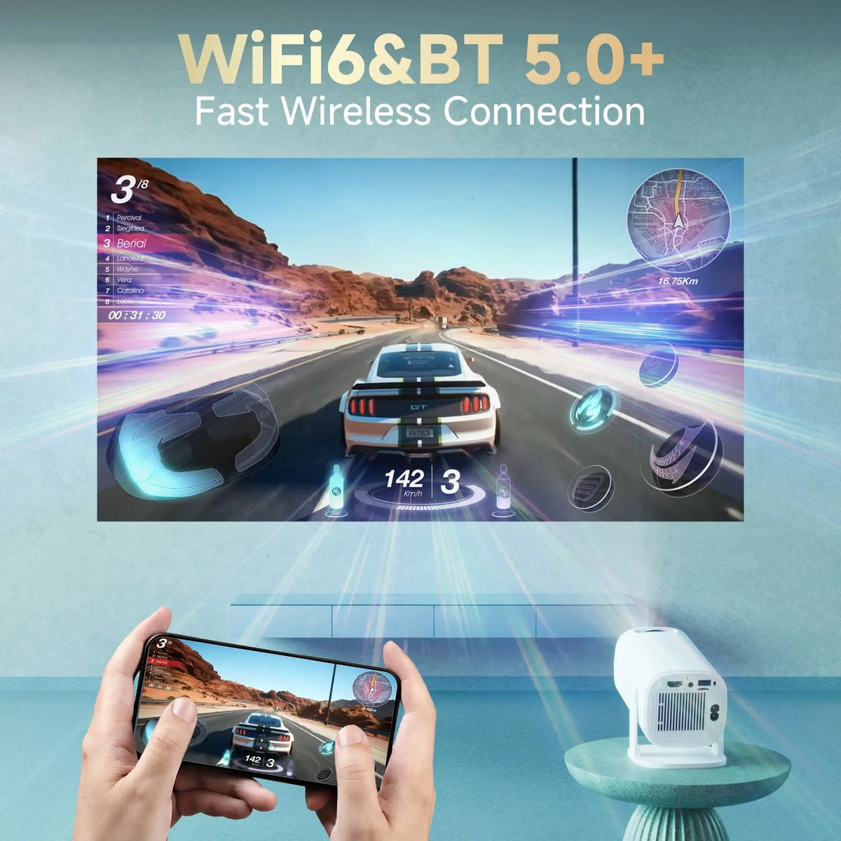 Smart Mini Proiettore Plugwell™ HONGTOP P30PRO | Supporto 4K, Android 14, WiFi 6 & Home Cinema Portatile
