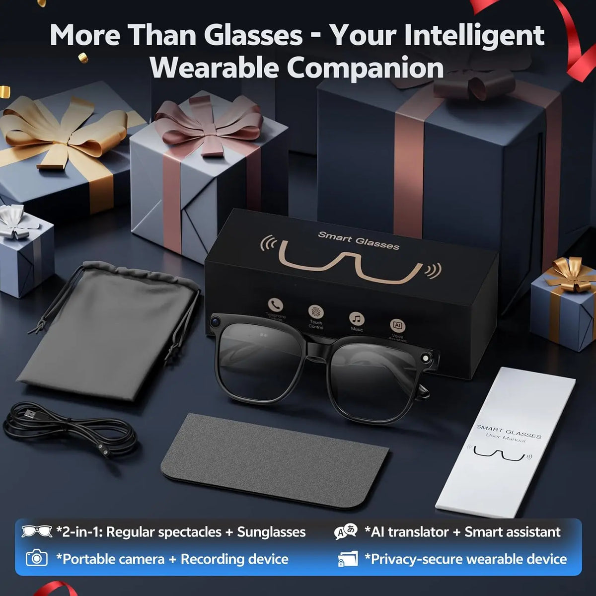 Plugwell™ 4K AI Smart Glasses with 8MP Camera & ChatGPT Translation