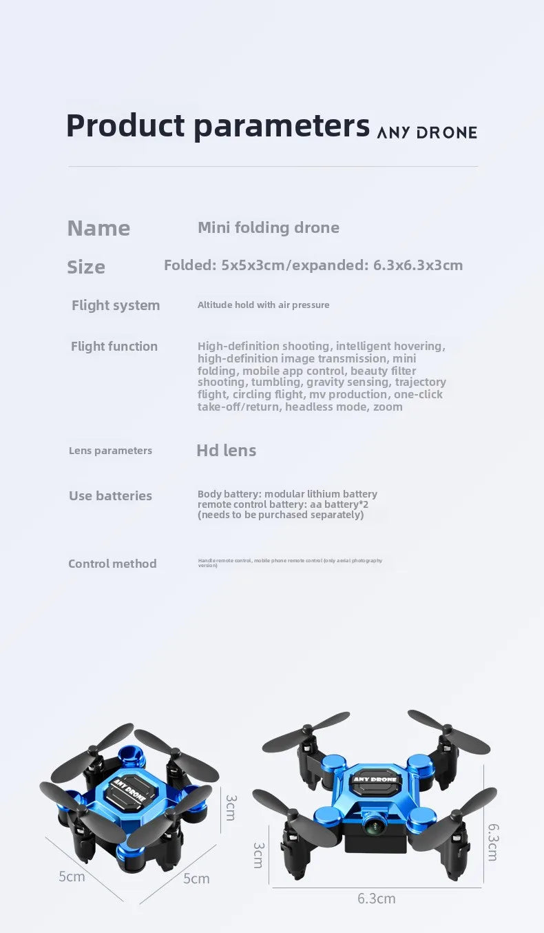 Mini-Klappdrohne, ferngesteuertes Fluggerät, Quadcopter für Luftaufnahmen, Spielzeug, klein, stoßfester Hubschrauber