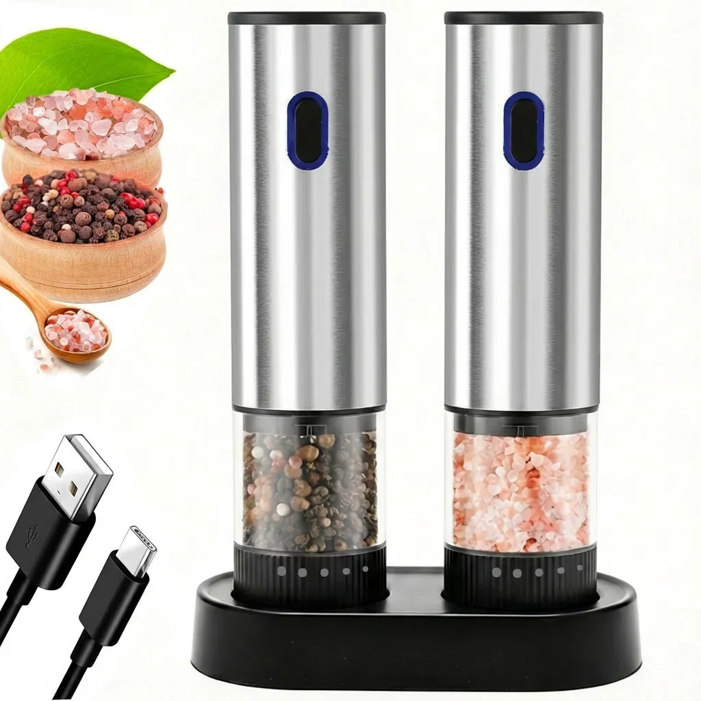 Electric salt and pepper grinder with adjustable coarseness setting