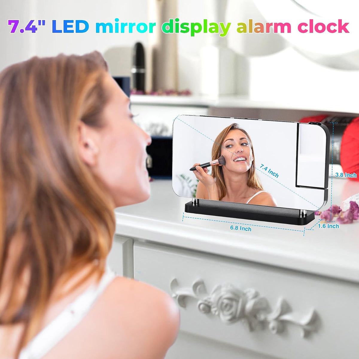 Projection Alarm Clock,7.4" LED RGB Digital Clocks Large Display,With 180° Rotatable Projector,Night Light,Usb C Charger Port,Auto Dimming,Modern Desk Clock for Teens Adults Bedroom - Black