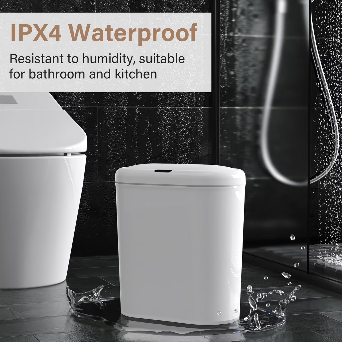 Automatic Sensor Trash Can with Lid 2 Pack: 3.3 Gallon Plastic Garbage Bins, Waterproof Touchless Slimline Wastebasket for Bathroom, Bedroom, Kitchen, Office, White