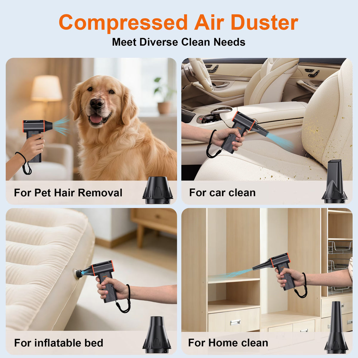 2-In-1 Compressed Air Duster,With Vacuum Pumping of Storage Bag, 150000 RPM Electronic Air Blower, Portable Cleaner for Laptop,Pc,Car, Keyboard