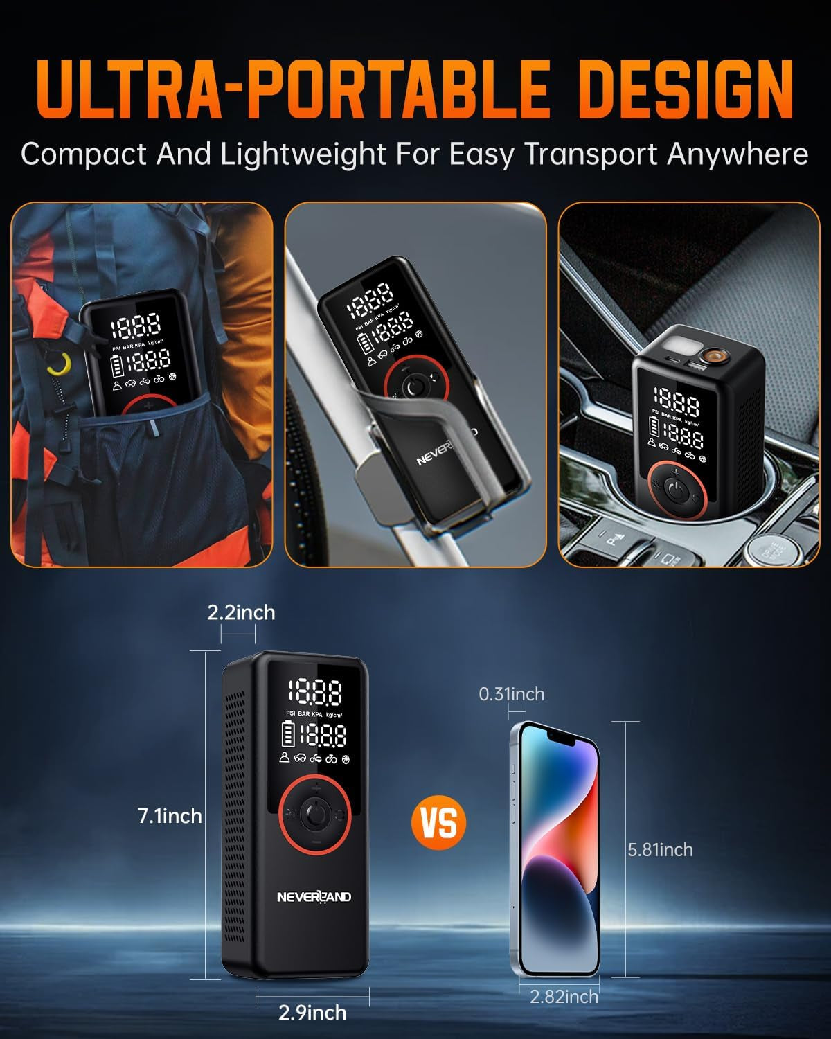 Portable SUV Tire Inflator, 180PSI, 30000Mah