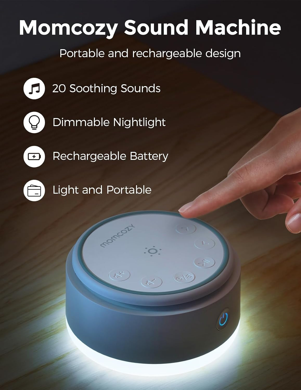 Sound Machine for Baby | Portable White Noise Sound Machine for Sleep Rechargeable | 20 Sleep Sounds White Noise Machine with Nursery Night Light | Travel Sleep Sound Machine Battery Based