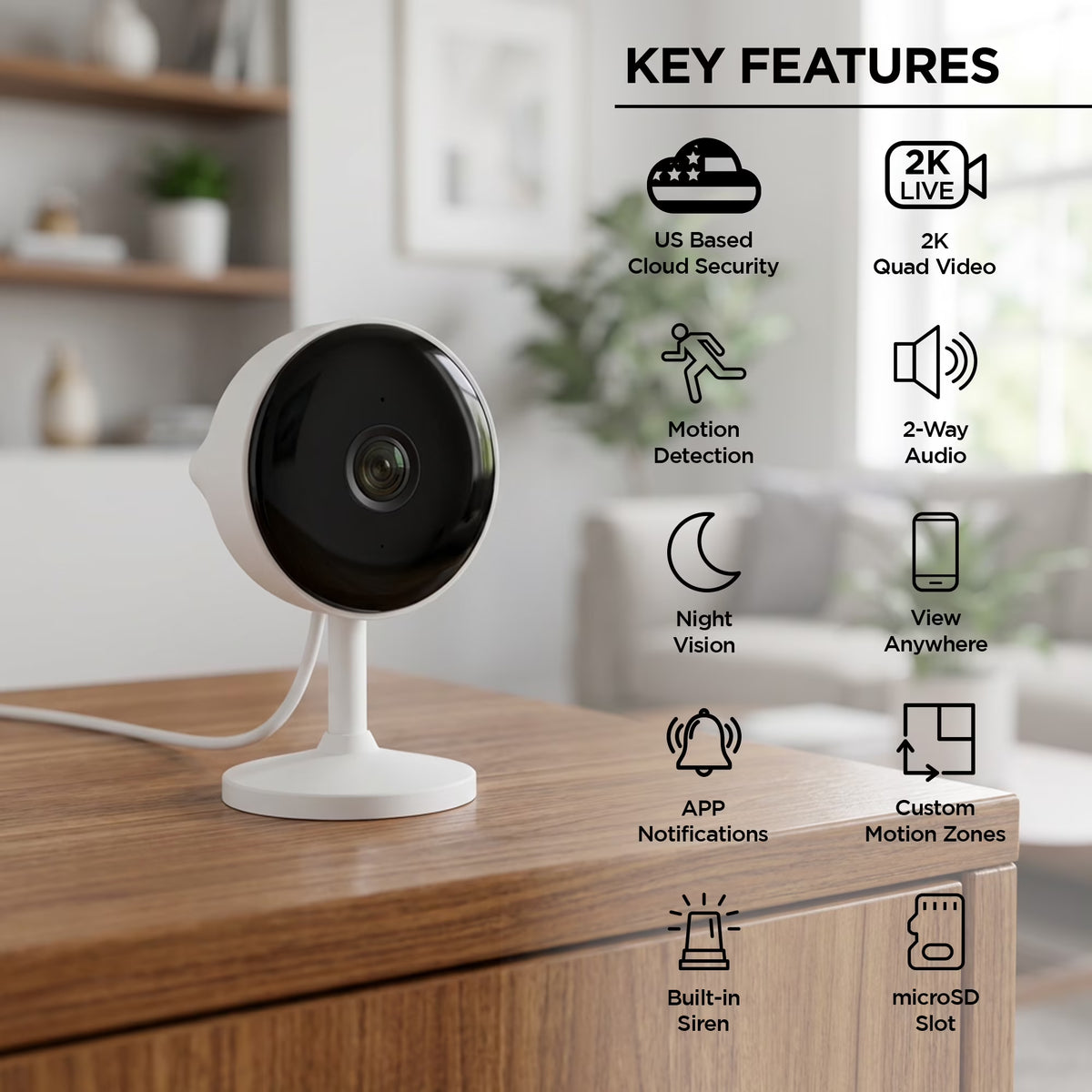 2K Indoor Security Camera, Wi-Fi Home Monitoring Camera (1 Pack)