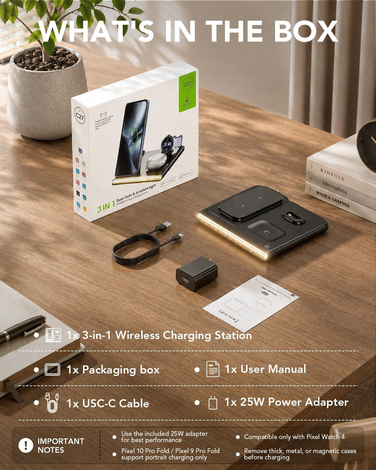 3 in 1 Wireless Foldable Charging Station for Google Pixel Watch 5 4