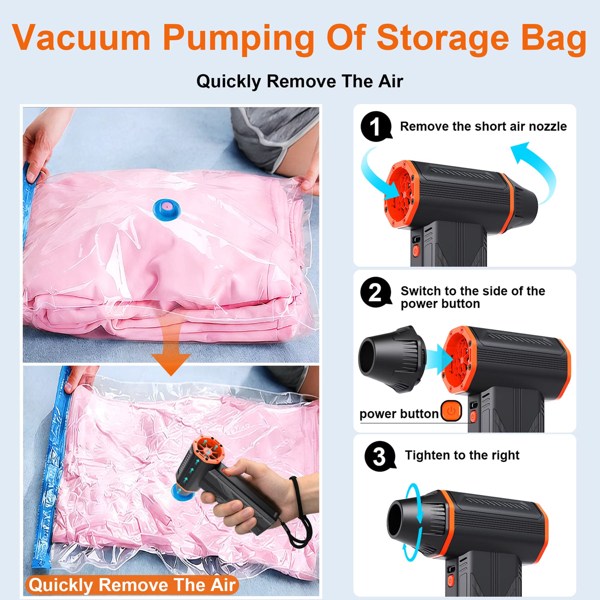 2-In-1 Compressed Air Duster,With Vacuum Pumping of Storage Bag, 150000 RPM Electronic Air Blower, Portable Cleaner for Laptop,Pc,Car, Keyboard