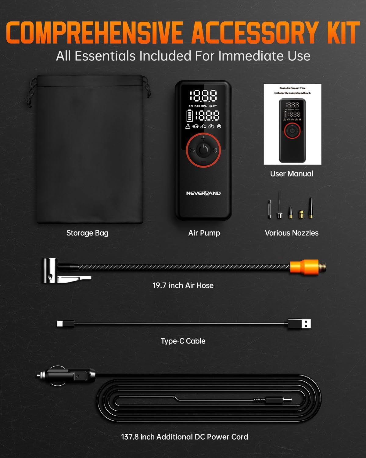 Portable SUV Tire Inflator, 180PSI, 30000Mah