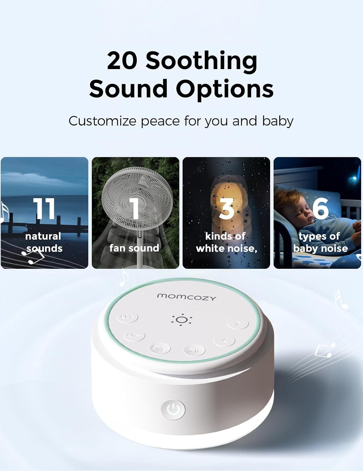 Sound Machine for Baby | Portable White Noise Sound Machine for Sleep Rechargeable | 20 Sleep Sounds White Noise Machine with Nursery Night Light | Travel Sleep Sound Machine Battery Based