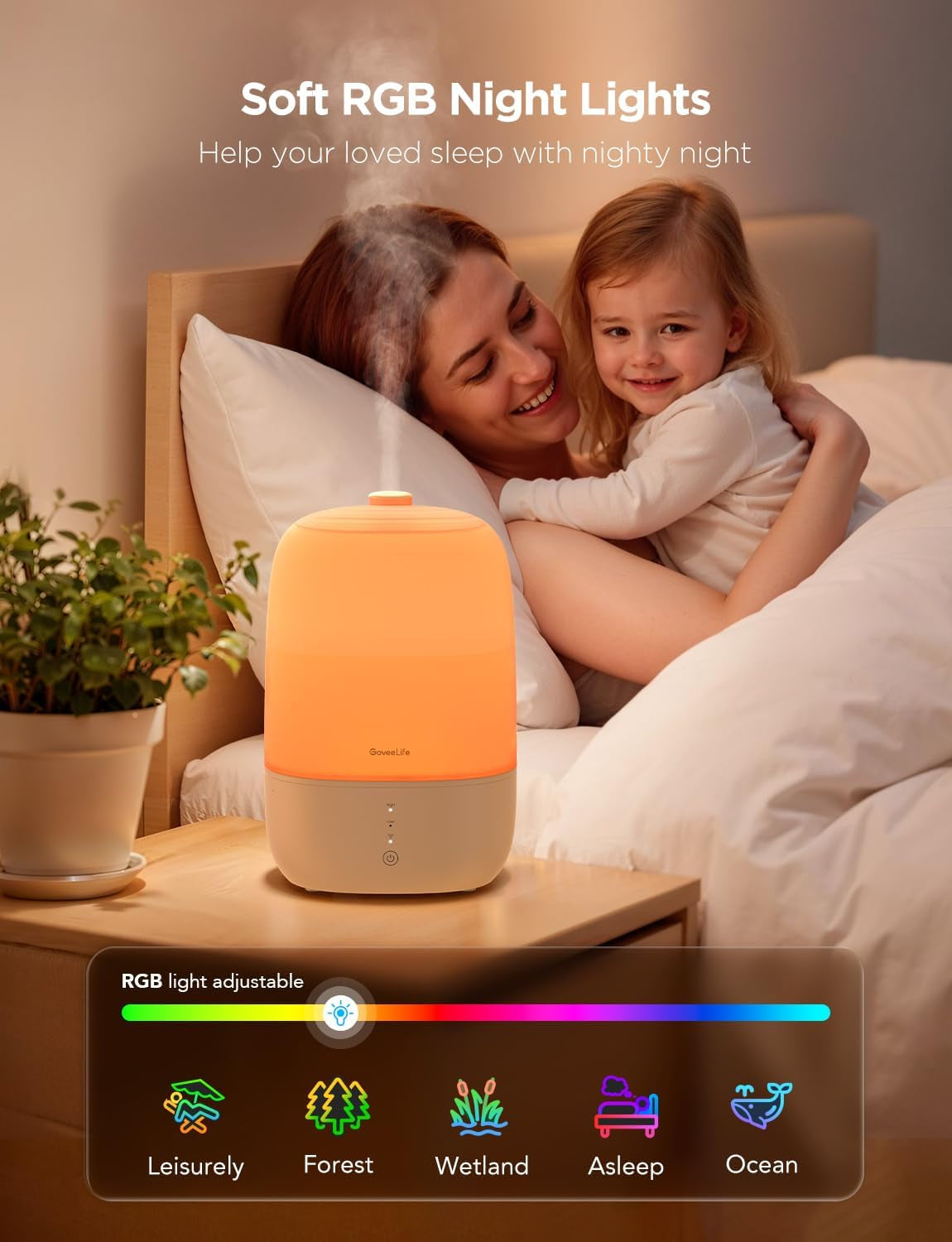 Smart Humidifiers for Bedroom, 3L Top Fill Cool Mist Humidifier