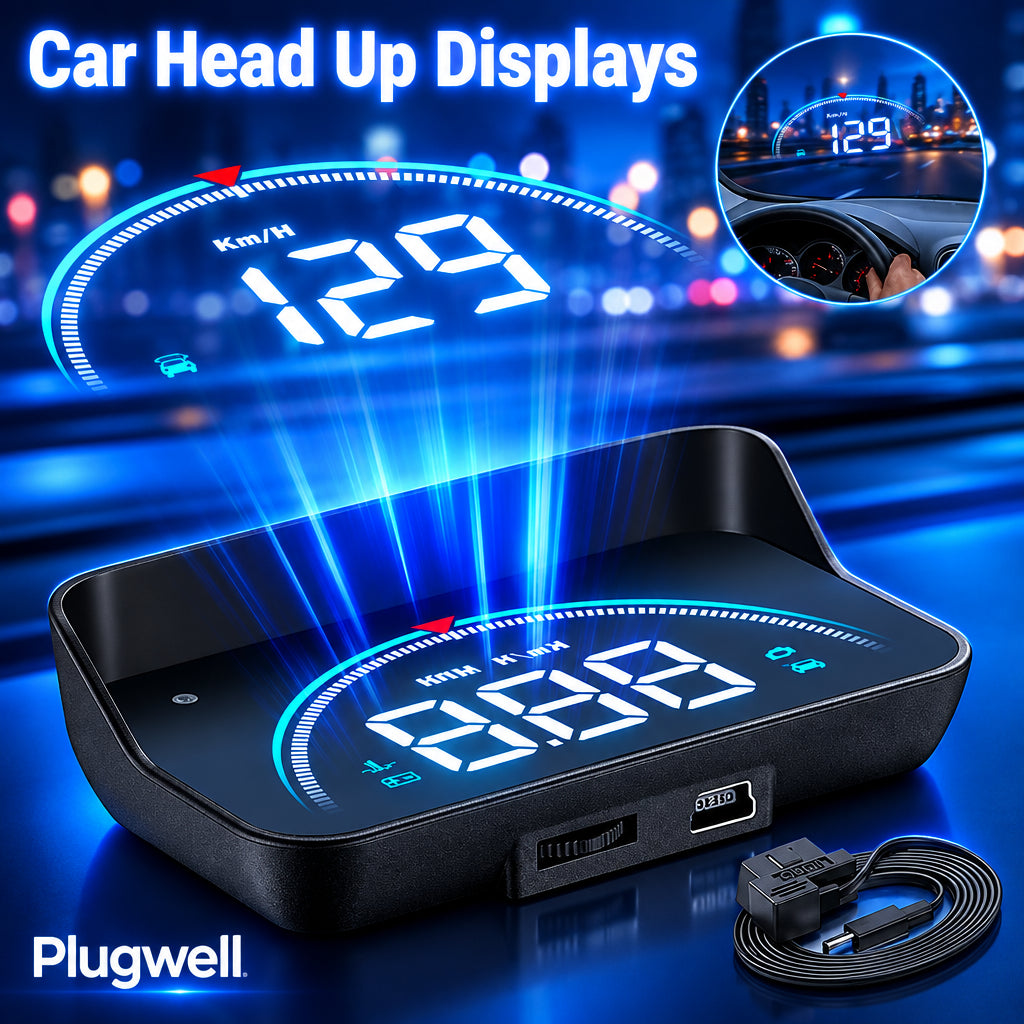 Monitor speed, RPM, temperature, voltage, and more with the Plugwell™ M8 Car Head-Up Display. Real-time windshield projection, OBD2 connectivity, and built-in safety alerts for smarter driving.