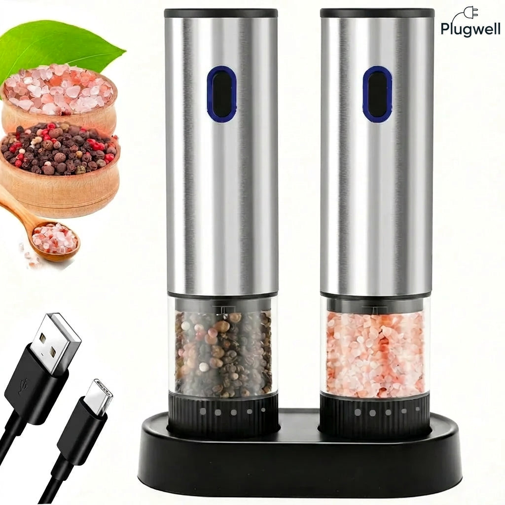 Electric salt and pepper grinder with adjustable coarseness setting