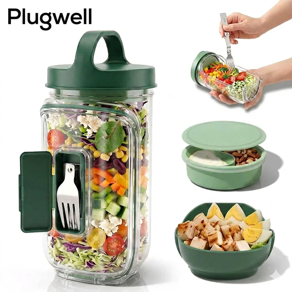 Portable salad jar with dressing cup