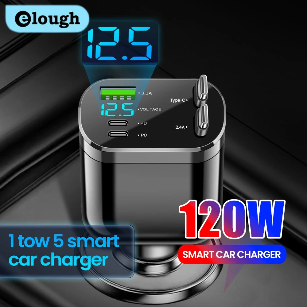 Retractable car charger plugged into a car