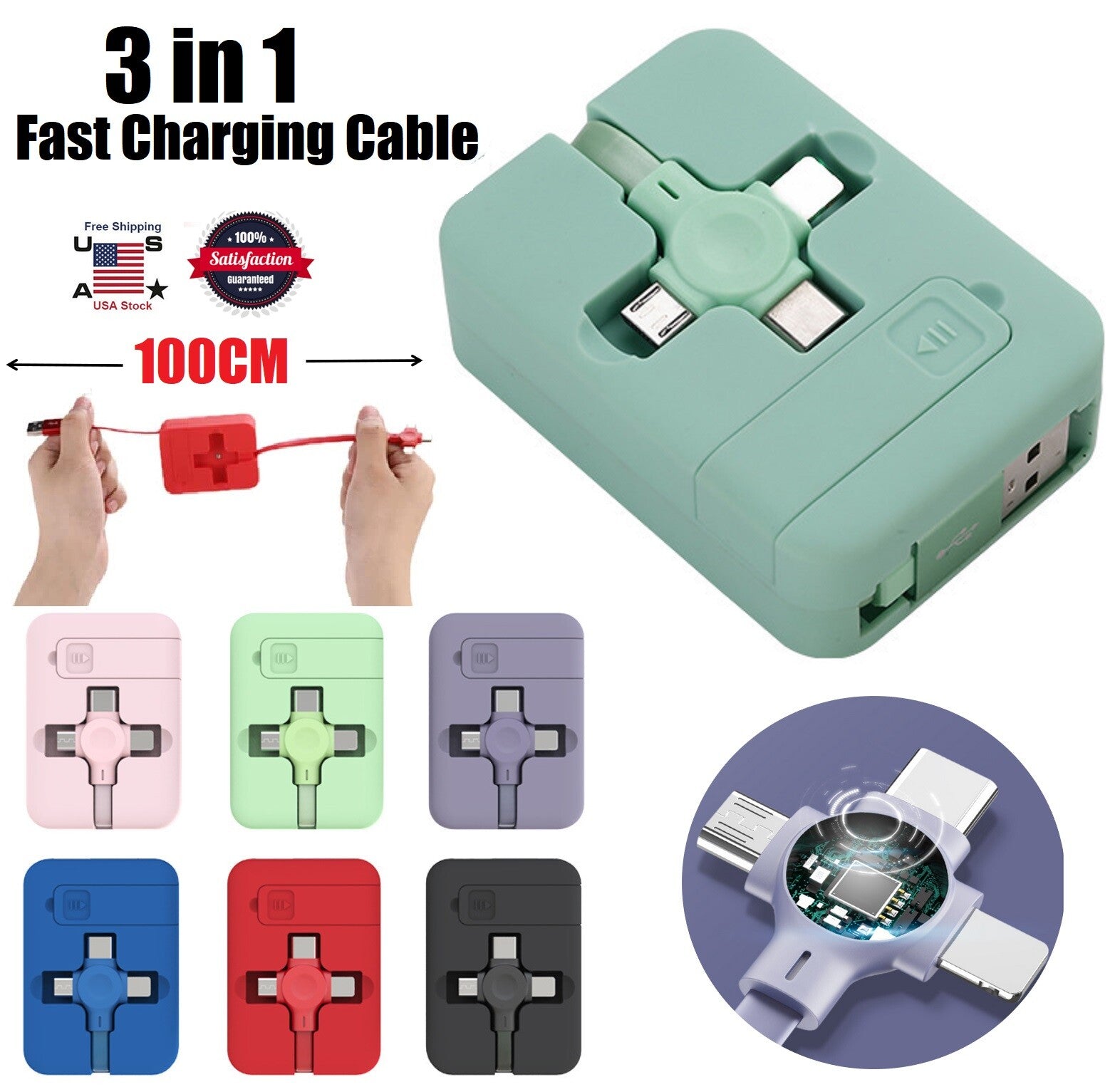 Plugwell 3-in-1 Heavy-Duty Fast Charging Multi-Cable