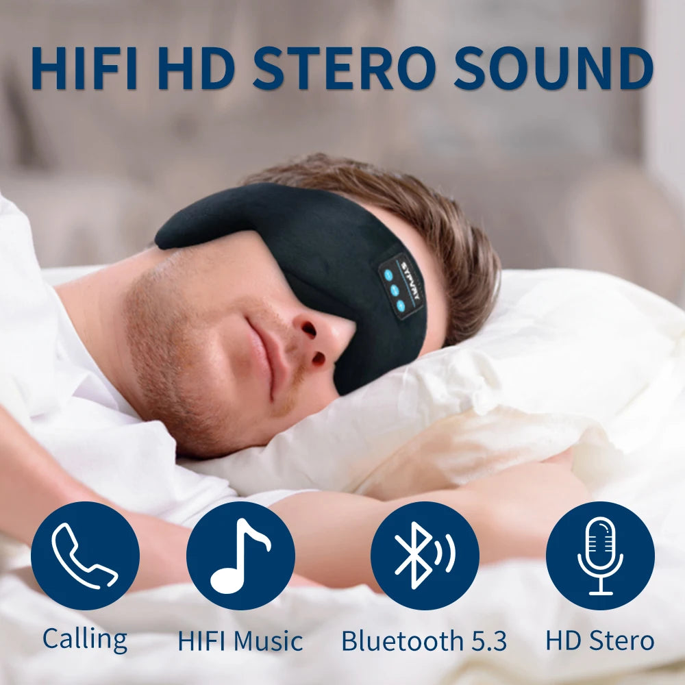 Sleep better with the Plugwell™ Bluetooth Sleep Mask. Enjoy wireless audio, complete blackout comfort, noise isolation, and 12+ hours of battery life for restful nights and travel.